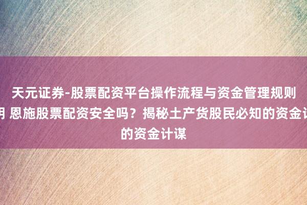 天元证券-股票配资平台操作流程与资金管理规则说明 恩施股票配资安全吗？揭秘土产货股民必知的资金计谋